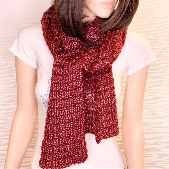 Hand knit Burgundy and Silver Scarf - Picture 1 of 4